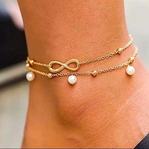 💜10/$25💜NEW 2 Layered Infinity Charm Gold Pearled Chain Anklet